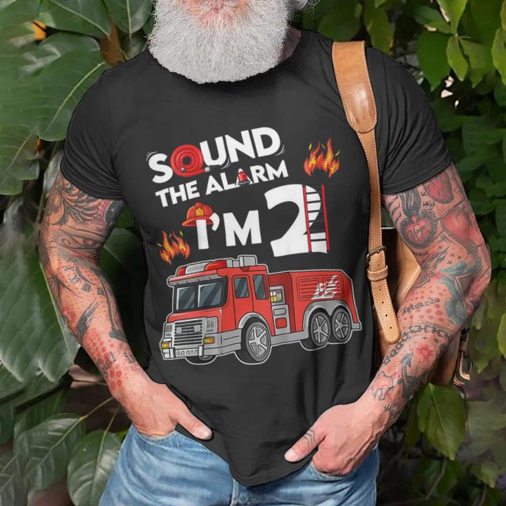 Firefighter Sound The Alarm Im 2 Little Firefighter 2Nd Birthday Unisex T-Shirt Gifts for Old Men