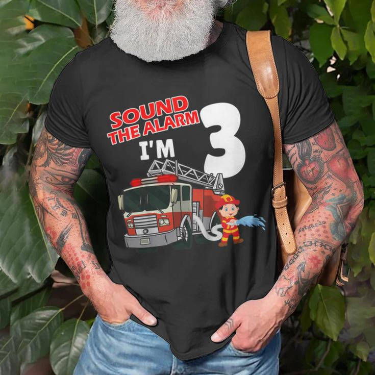 Firefighter Sound The Alarm Im 3 Years Old Firefighter Boy 3Rd Birthday Unisex T-Shirt Gifts for Old Men