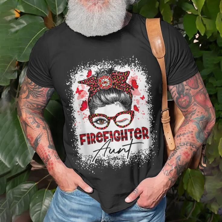 Firefighter The Red Proud Firefighter Fireman Aunt Messy Bun Hair Unisex T-Shirt Gifts for Old Men