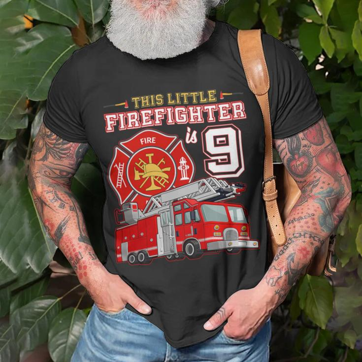 Firefighter This Little Firefighter Is 9 Years Old 9Th Birthday Kid Boy Unisex T-Shirt Gifts for Old Men