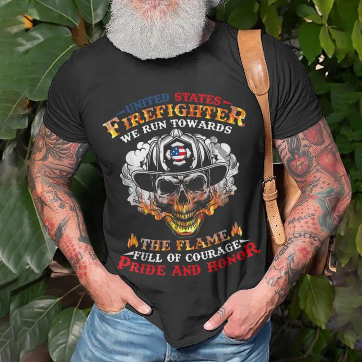 Firefighter United States Firefighter We Run Towards The Flames Firemen_ V2 Unisex T-Shirt Gifts for Old Men