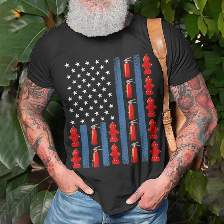 Firefighter Us American Flag Firefighter 4Th Of July Patriotic Man Woman_ Unisex T-Shirt Gifts for Old Men