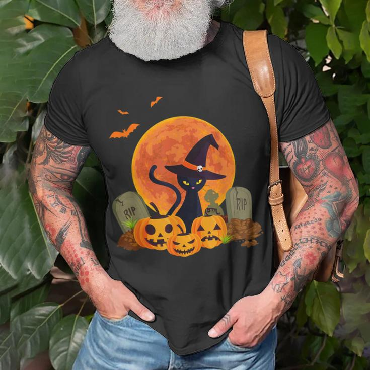 Halloween Cute Witch Cat Mom Pumpkin Graveyard Spooky Cat Unisex T-Shirt Gifts for Old Men