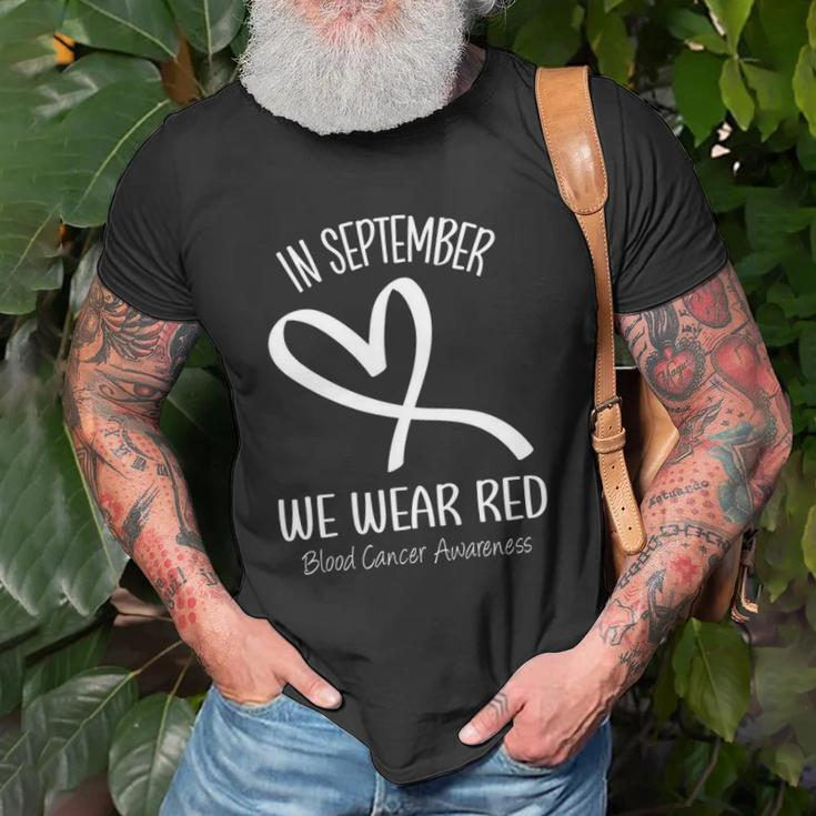 Heart In September We Wear Red Blood Cancer Awareness Ribbon Unisex T-Shirt Gifts for Old Men
