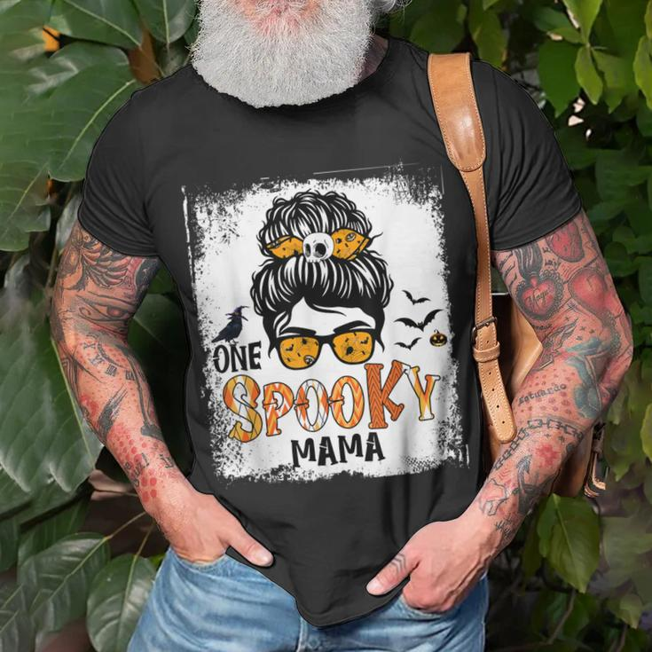 One Spooky Mama For Halloween Messy Bun Mom Monster Bleached V5 Unisex T-Shirt Gifts for Old Men