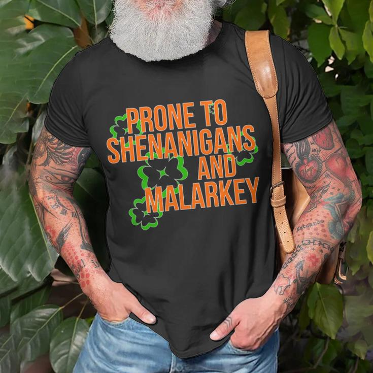 Prone To Shenanigans And Malarkey St Pattys Day T-shirt Gifts for Old Men