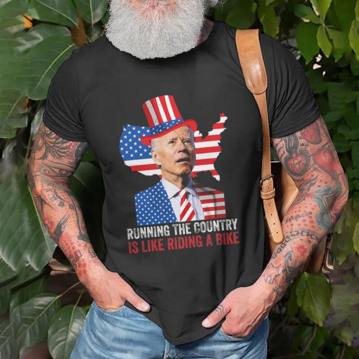 Running The Country Is Like Riding A Bike Anti Biden Unisex T-Shirt Gifts for Old Men