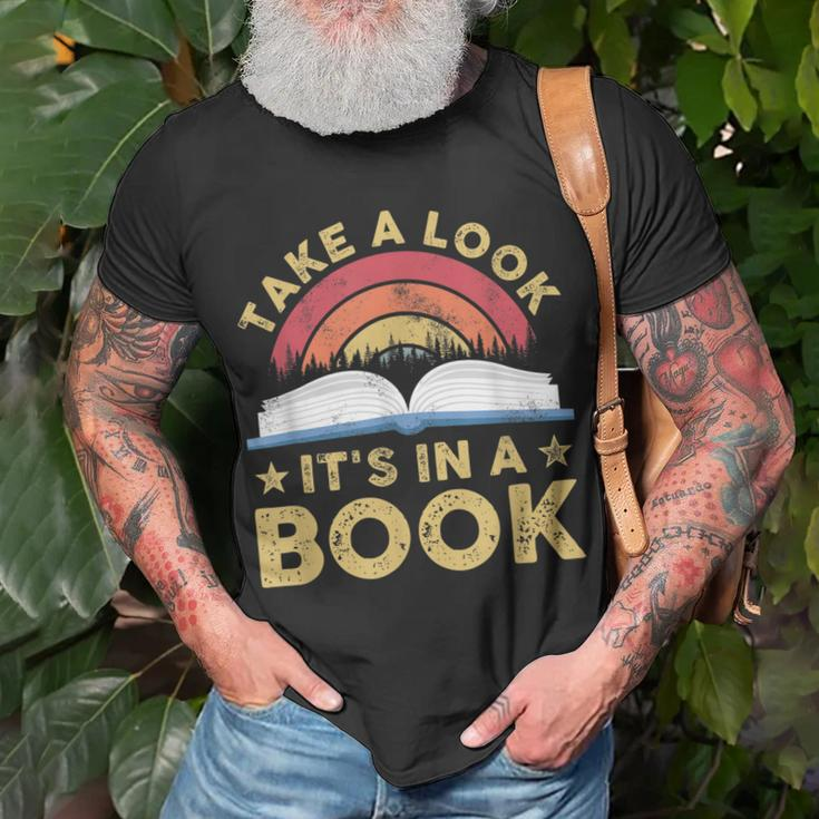 Take A Look Its In A Book Reading Vintage Retro Rainbow Unisex T-Shirt Gifts for Old Men
