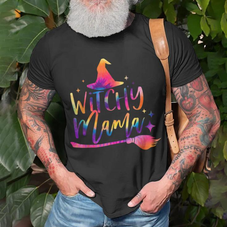 Tie Dye Witchy Mama Witch Hat Broom Spooky Mama Halloween Unisex T-Shirt Gifts for Old Men