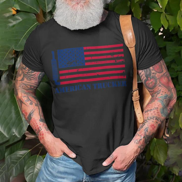Trucker Truck Driver American Flag With Exhaust American Trucker Unisex T-Shirt Gifts for Old Men