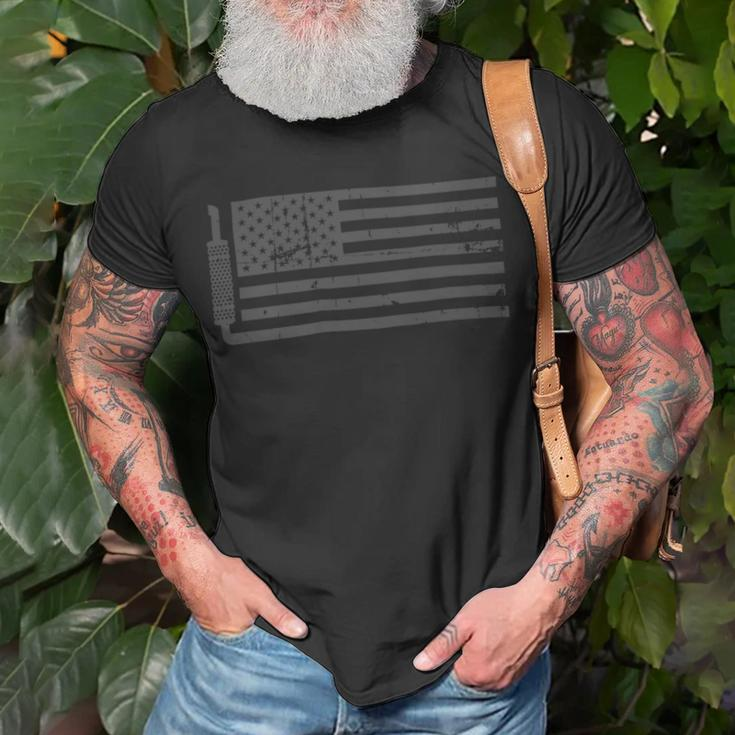 Trucker Truck Driver American Flag With Exhaust Patriotic Trucker_ Unisex T-Shirt Gifts for Old Men