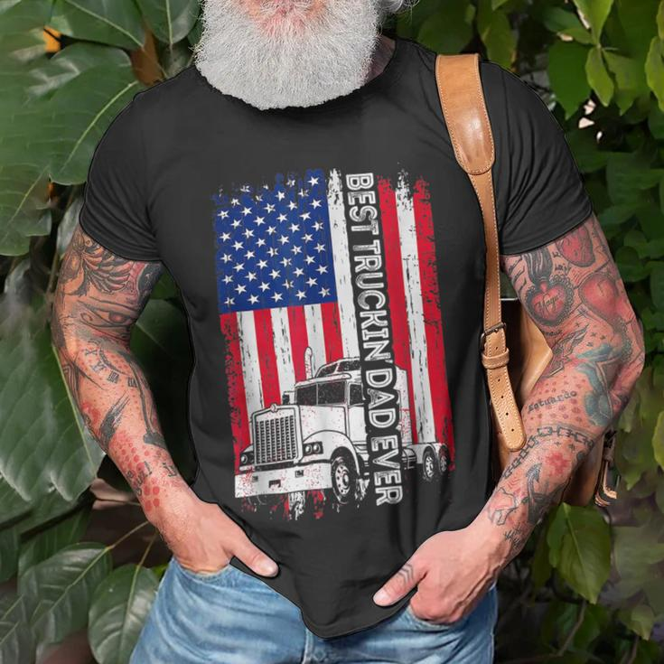 Trucker Trucker Best Truckin Dad Ever Usa Flag Driver Fathers Day _ Unisex T-Shirt Gifts for Old Men