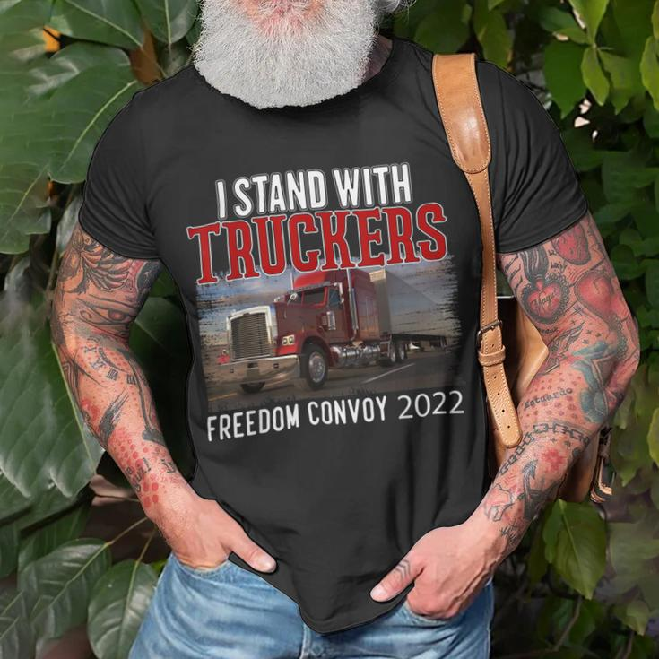 Trucker Trucker Support I Stand With Truckers Freedom Convoy _ Unisex T-Shirt Gifts for Old Men