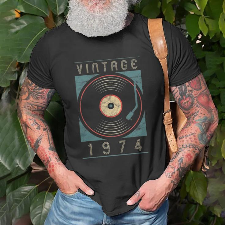 Vintage 1974 Vinyl Retro Turntable Birthday Dj Gift For Him Unisex T-Shirt Gifts for Old Men