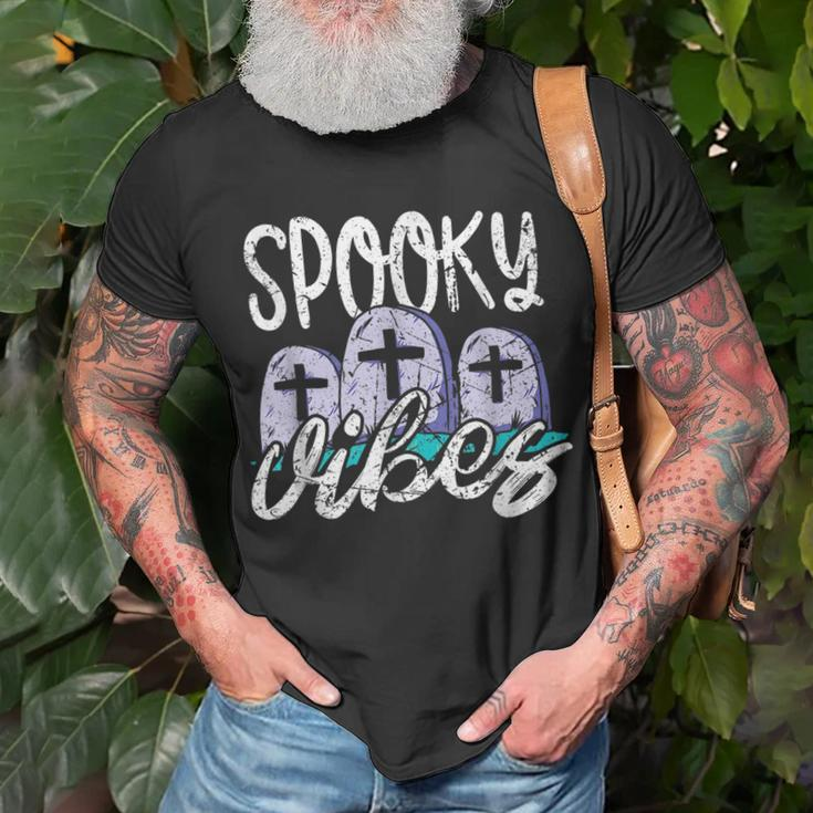 Vintage Spooky Vibes Halloween Art - Cemetery Tombstones Unisex T-Shirt Gifts for Old Men