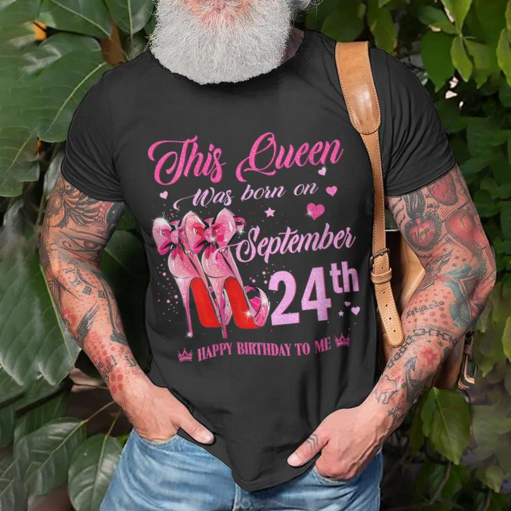 Womens This Queen Was Born On September 24Th High Heel Birthday Unisex T-Shirt Gifts for Old Men