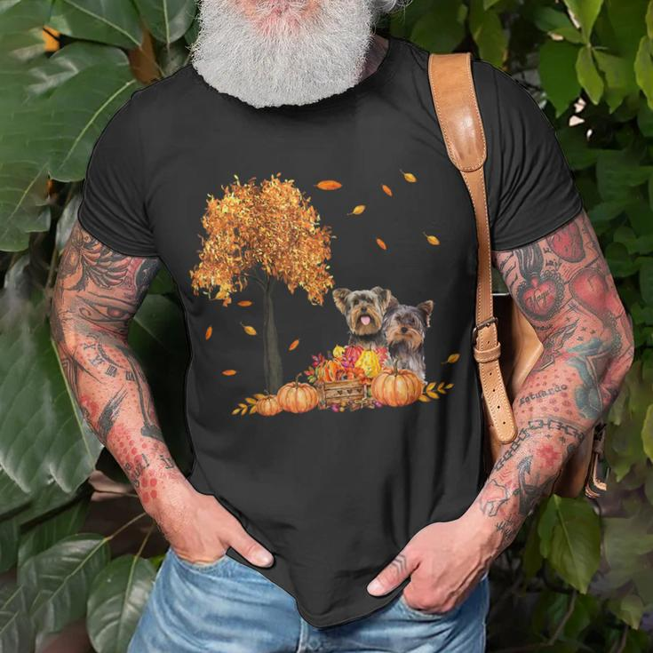 Yorkies Autumn Leaf Fall Dog Lover Thanksgiving Halloween Unisex T-Shirt Gifts for Old Men