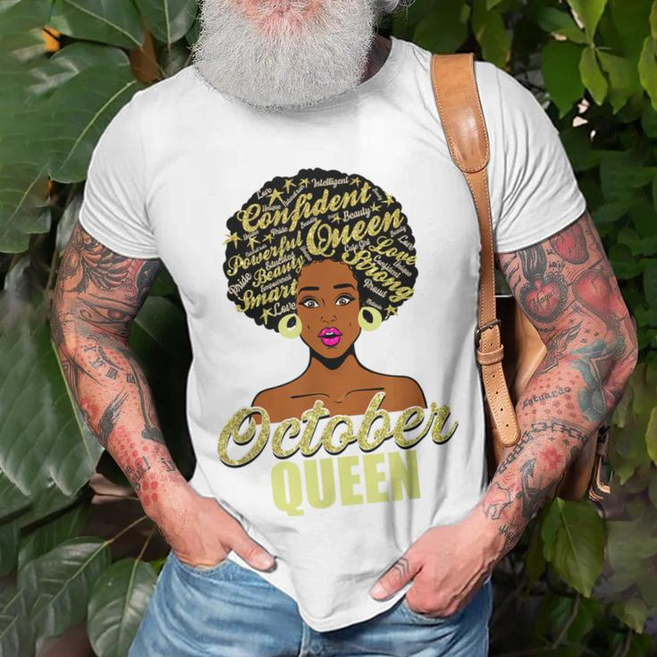 Black African American Melanin Afro Queen October Birthday Unisex T-Shirt Gifts for Old Men