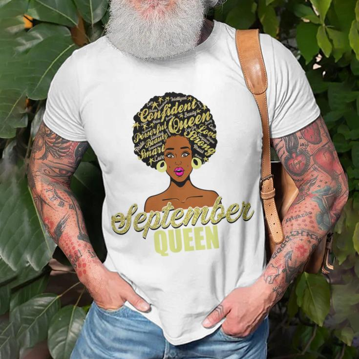Black African American Melanin Afro Queen September Birthday Unisex T-Shirt Gifts for Old Men