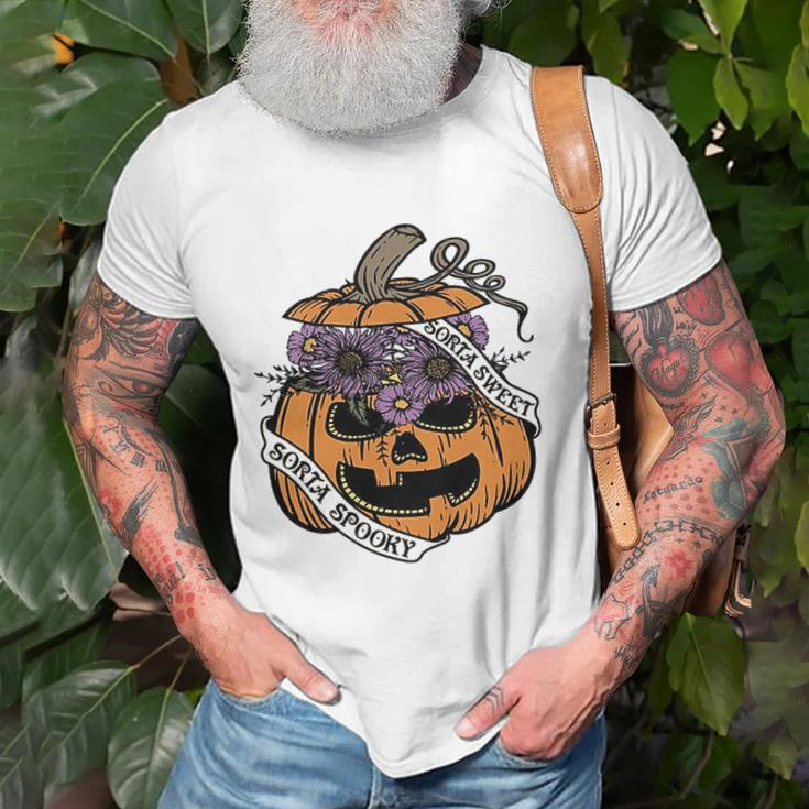 Cute Halloween Sorta Sweet Sorta Spooky Pumpkin Florals Unisex T-Shirt Gifts for Old Men