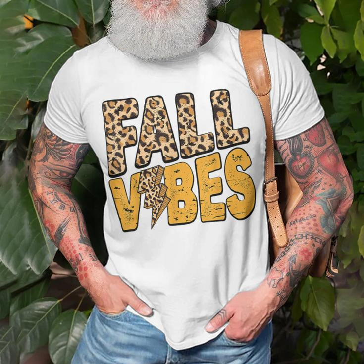 Distressed Fall Vibes Leopard Lightning Bolts In Fall Colors T-shirt Gifts for Old Men