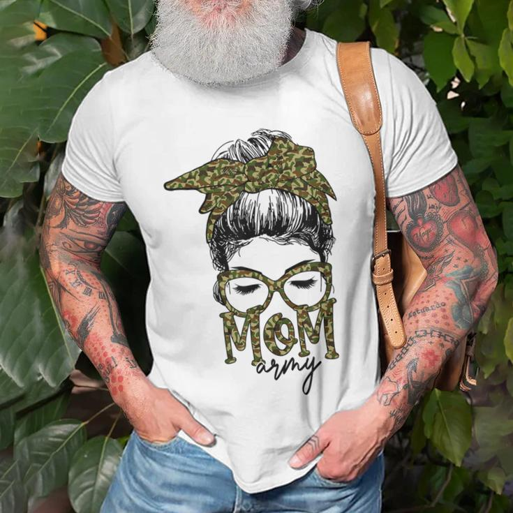 Funny Army Mom Messy Bun Hair Glasses V2 Unisex T-Shirt Gifts for Old Men