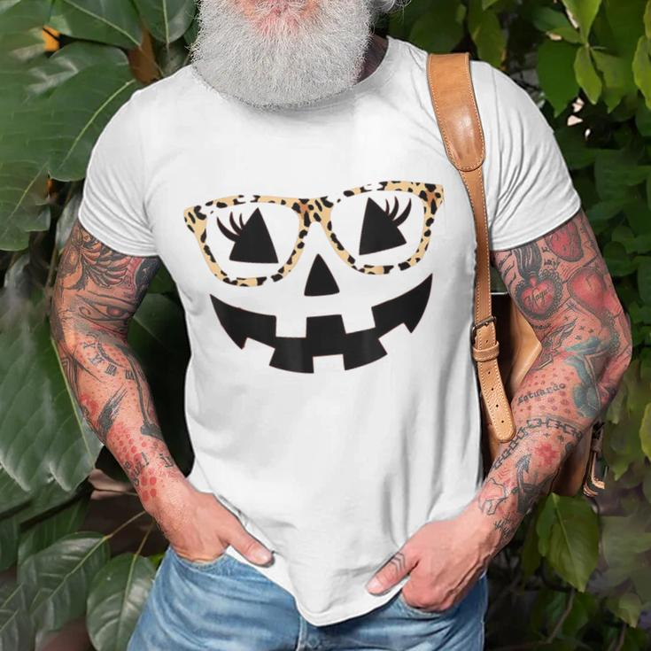Jack O Lantern Pumpkin Halloween Costume Leopard Glasses Unisex T-Shirt Gifts for Old Men