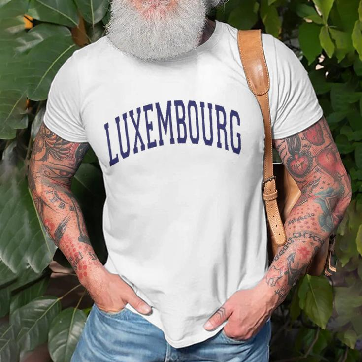 Luxembourg Varsity Style Navy Blue Text Unisex T-Shirt Gifts for Old Men