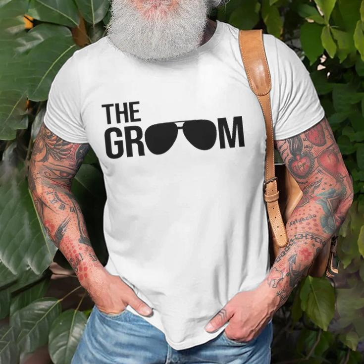 Mens The Groom Bachelor Party Cool Sunglasses White Unisex T-Shirt Gifts for Old Men