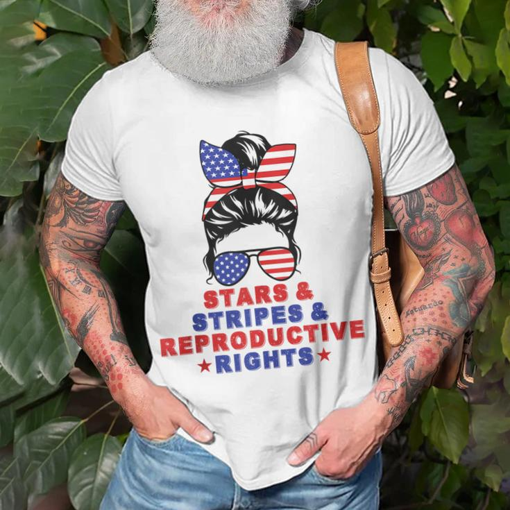 Messy Bun Stars Stripes & Reproductive Rights 4Th Of July Unisex T-Shirt Gifts for Old Men