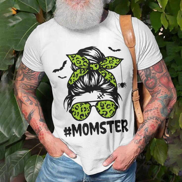 Momster For Women Halloween Mom Messy Bun Leopard Unisex T-Shirt Gifts for Old Men