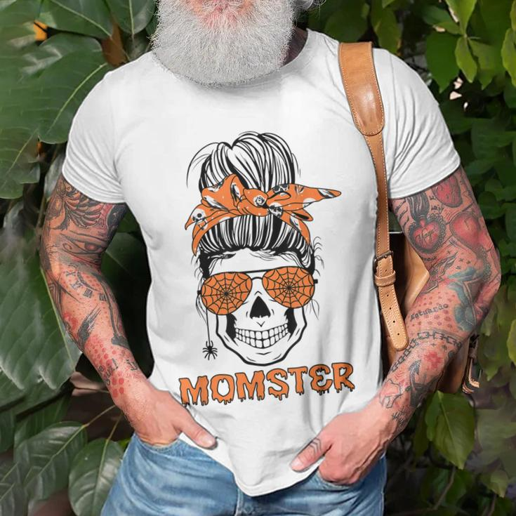 Momster Halloween Costume Skull Mom Messy Hair Bun Unisex T-Shirt Gifts for Old Men