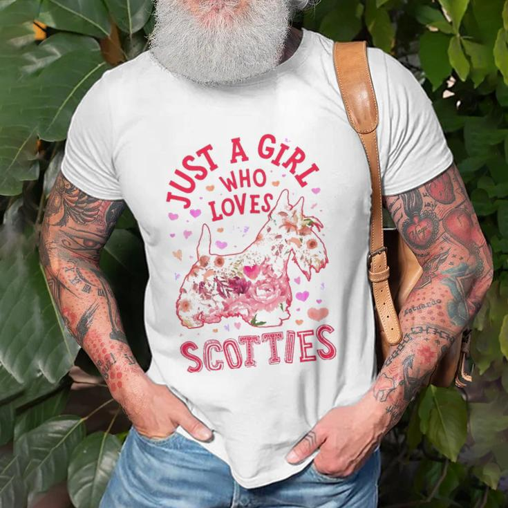 Scottie Scottish Terrier Just A Girl Who Loves Dog Flower Unisex T-Shirt Gifts for Old Men