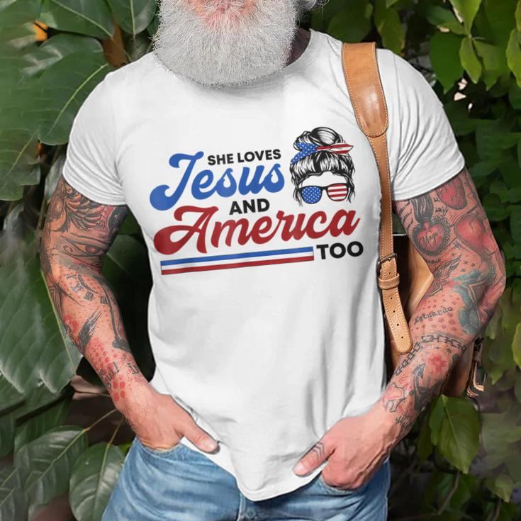 She Loves Jesus And America Too 4Th Of July Proud Christians Unisex T-Shirt Gifts for Old Men