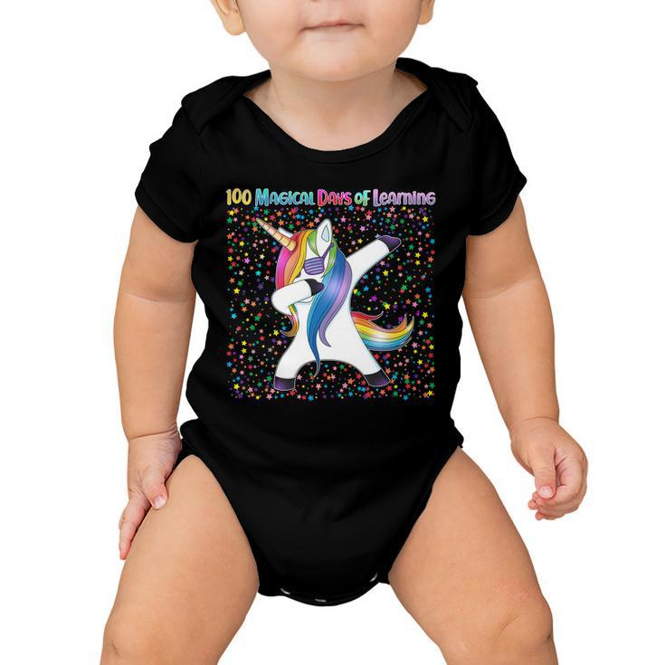 100 Magical Days Of Learning Dabbing Unicorn Graphic Design Printed Casual Daily Basic Baby Onesie