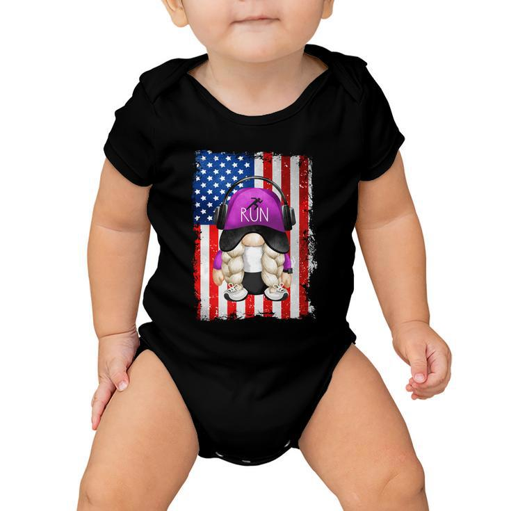 4Th Of July Running Gnome For Women Patriotic American Flag Gift Baby Onesie