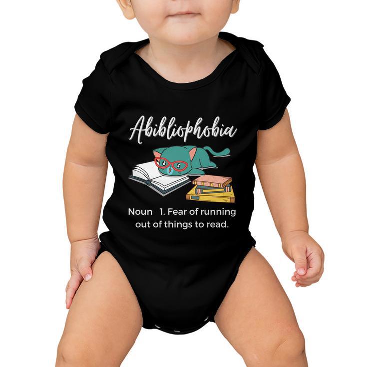 Abibliophobia Book Lover Cat Reading Funny Gift Baby Onesie