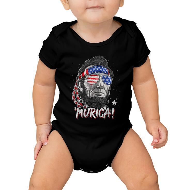 Abraham Lincoln 4Th Of July Murica Men Women American Flag Baby Onesie