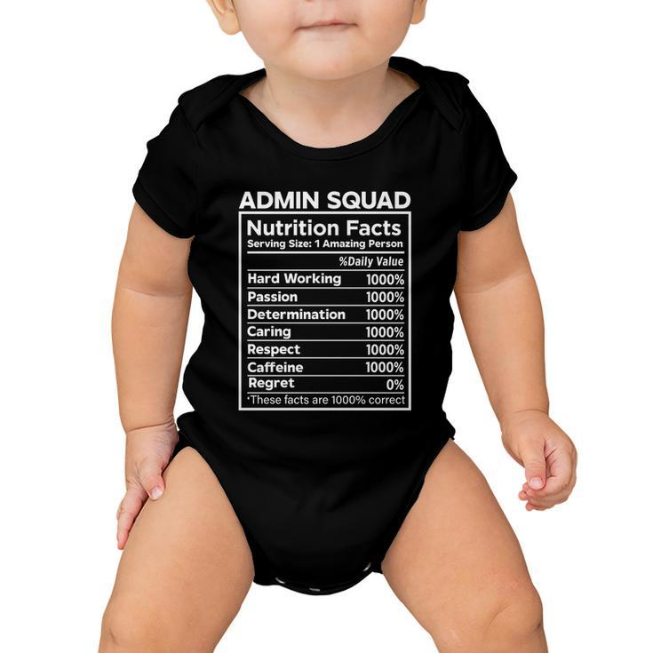 Admin Squad Nutrition Facts Office Worker Squad Funny Gift Baby Onesie