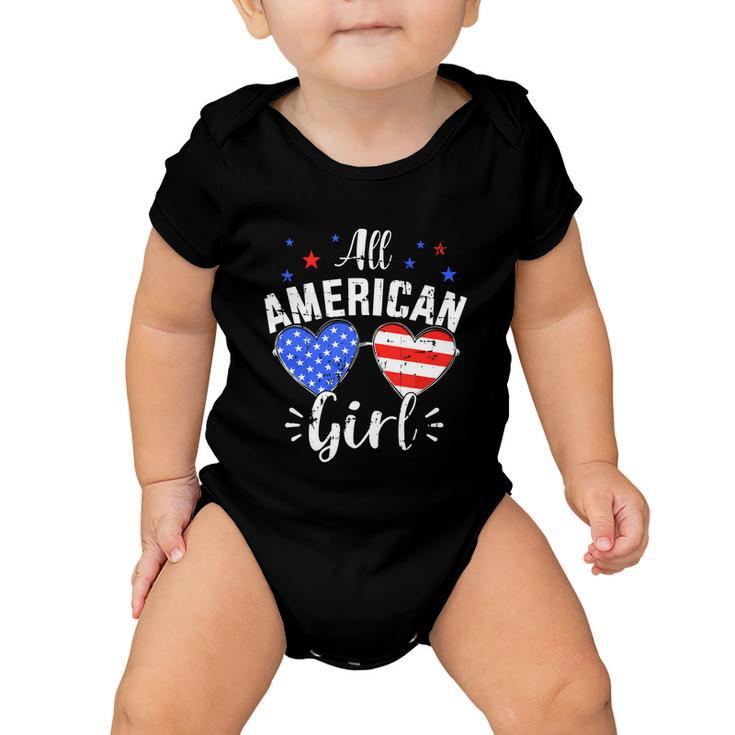 All American 4Th Of July Girl With Sunglasses And Us Flag Baby Onesie