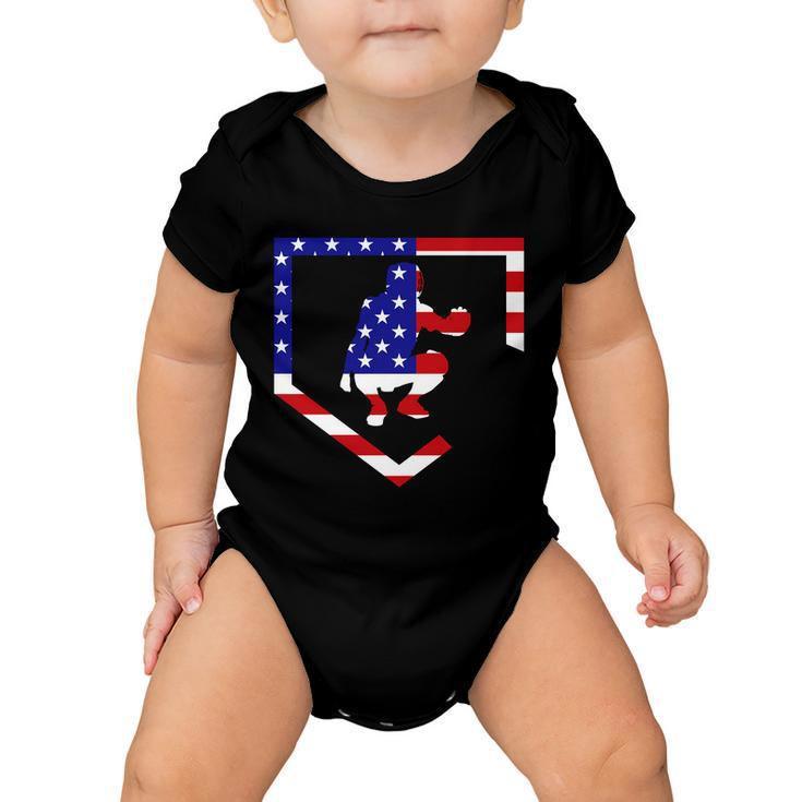 American Baseball Catcher Flag Tshirt Baby Onesie