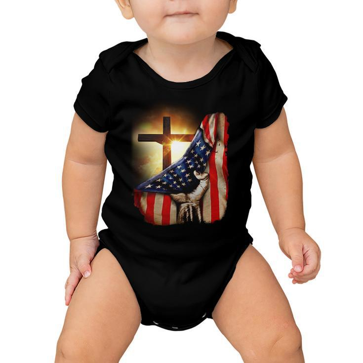 American Christian Cross Patriotic Flag Tshirt Baby Onesie