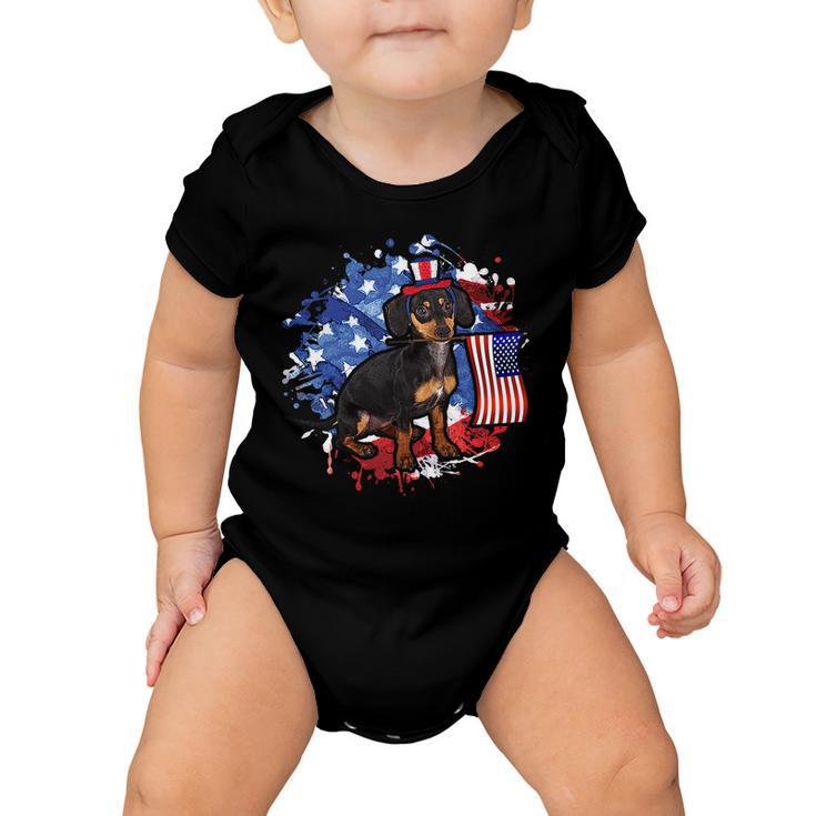 American Flag Dachshund Dog Cool Baby Onesie