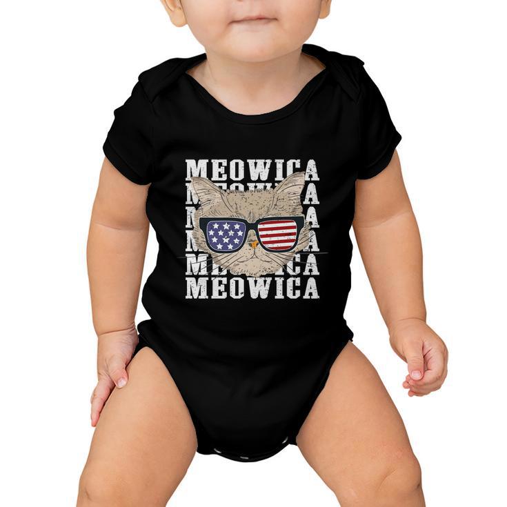 American Flag Glassess Meowica 4Th Of July Cat Baby Onesie