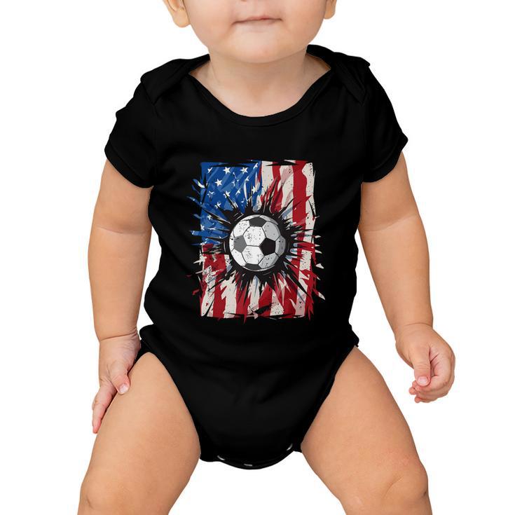 American Flag Soccer Ball 4Th Of July Cool Sport Patriotic Baby Onesie