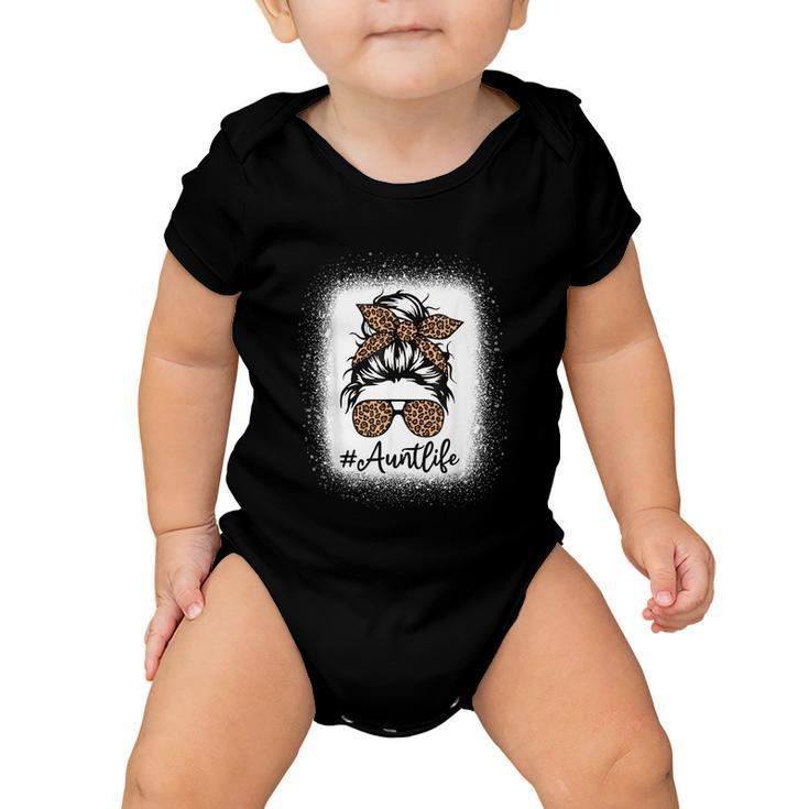 Aunt Life Leopard Messy Bun Aunt Life Bleached Christmas T Baby Onesie