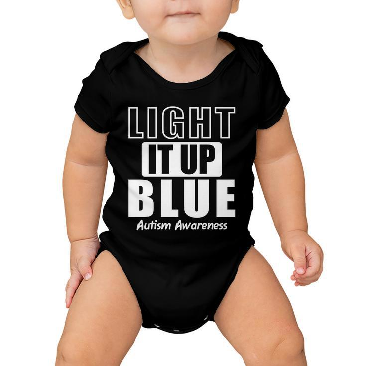 Autism Awareness Light It Up Blue Text Logo Baby Onesie