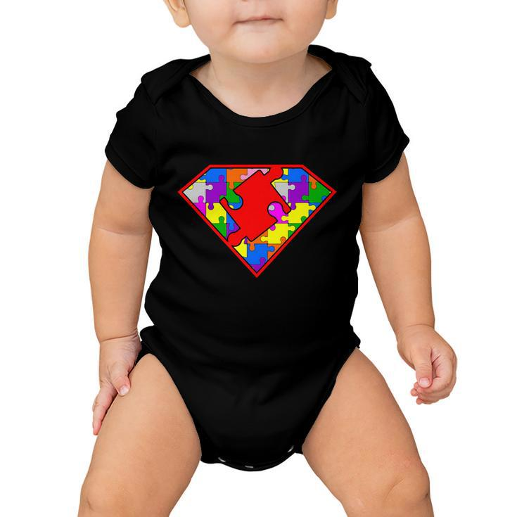 Autism Superhero Puzzle Crest Tshirt Baby Onesie