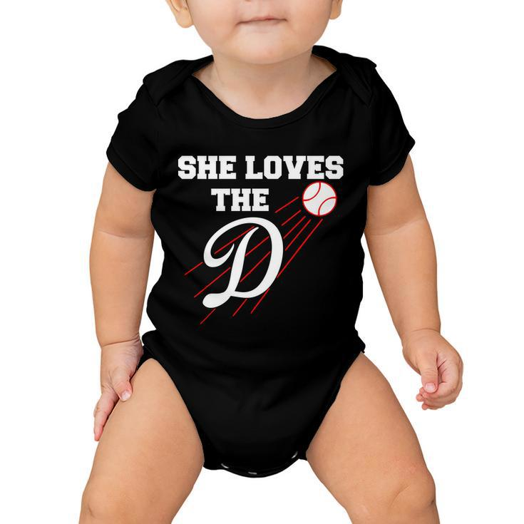 Baseball She Loves The D Los Angeles V2 Baby Onesie