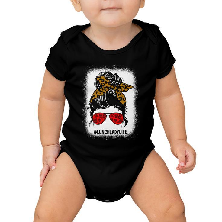Bleached Lunch Lady Messy Bun Hair Leopard Print Sunglasses Cool Gift Baby Onesie